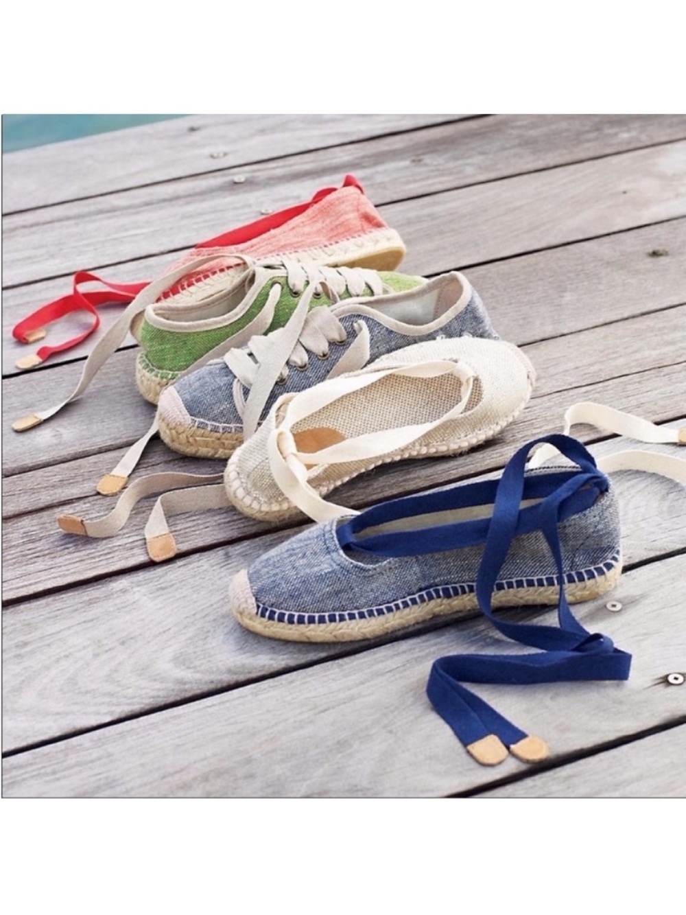 NIB Brooks Brothers Lace Up Espadrilles in French Toile Indigo Print - Picture 2 of 16